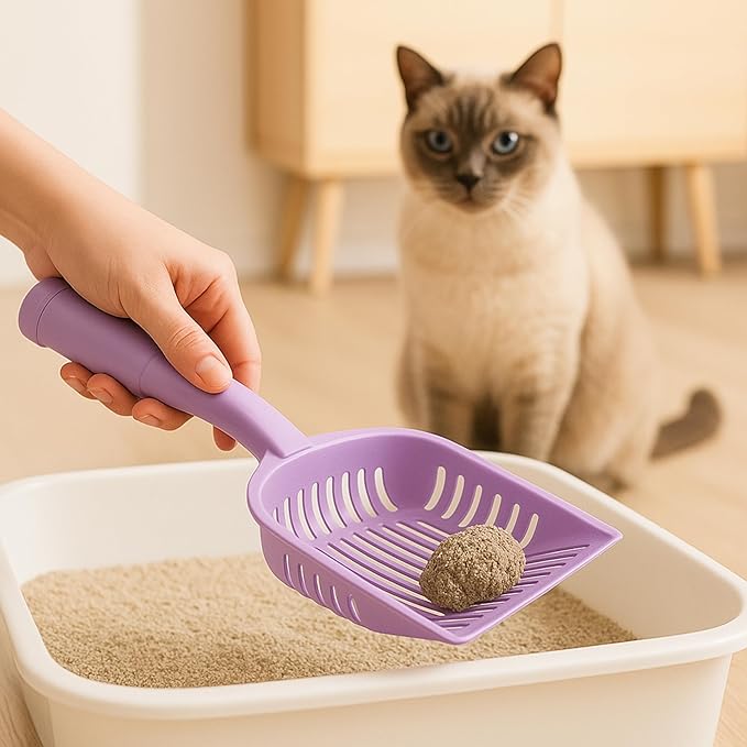 2-in-1 Pooper Scooper with Bag Attachment, Cat Litter Shovel Scoop with Bag, Built-in Dispenser, Includes Trash Roll, Rinse-Clean, Anti-Stick, Smart Sifter, Long Handle (Lilac)