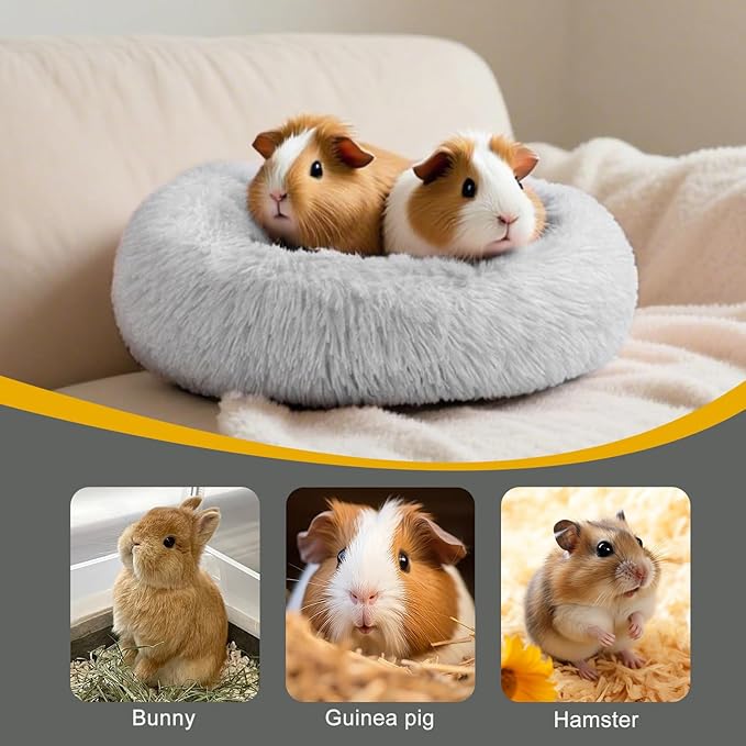 Guinea Pigs Bed Small Animal Bedding Donut-Shaped Burrowing Pet Bed Soft and Warm Hideaway with Spandex and Fleece Bottoms Cozy Carrier, Cage Accessories