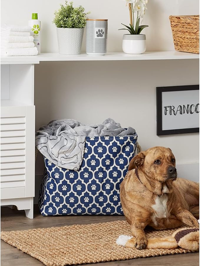 Bone Dry Pet Storage Collection Lattice Paw Print, Nautical Blue, Large Rectangle