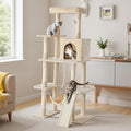 Large Cat Tree 63 Inch, Multi-Level Tall Cat Tree Tower with Condo, Perch, Sisal Scratching Posts Board and Hammock, Pet Play House with Dangling Balls for Indoor Cats, Beige