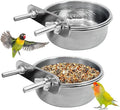 PINVNBY Stainless Steel Bird Bowl Parrot Food Water Bowls with Clamp Holder Bird Feeder Dish Cups Crate Bowls for Cockatiel Pigeons Conure Budgies African Greys (2PCS Screw Size: S)