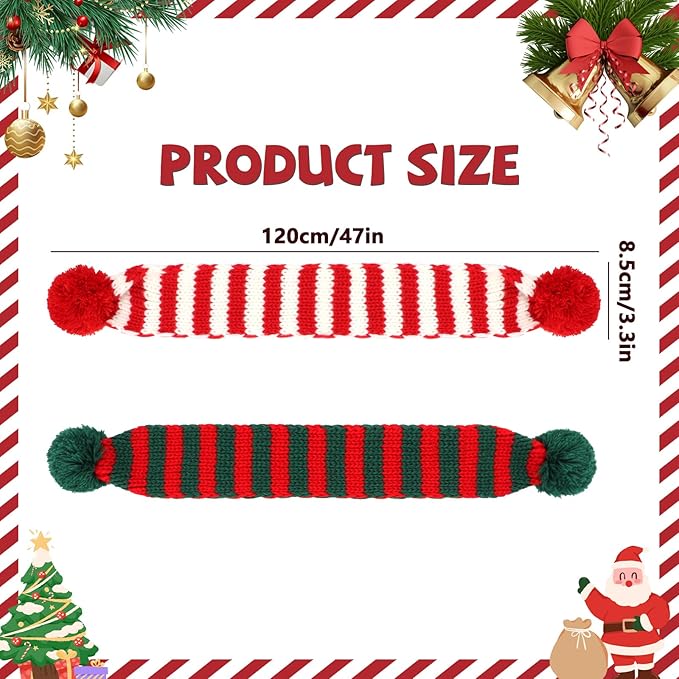 BWOGUE 2-Piece Knitted Dog Christmas Scarf & Bandana with Red and Green Pom Poms for Medium/Large Dogs - Winter Warm Holiday Pet Costume Accessory (Red, Green)
