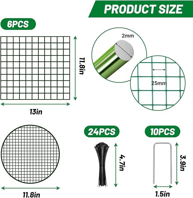 UNIFAMILY 6pcs Plant Protectors from Animals with 2 Round Covers 13 x 11.8IN, Metal Plant Cages for Outdoor Plants, Chicken Wire Cage, Plant Protectors for Keeping Bunny Chicken Squirrels Birds Out