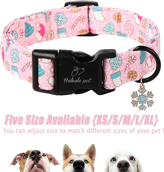 Christmas Dog Collar for Puppy Small Dogs - Cute Snowflake Print Pink Christmas Collars for Dogs, Soft Adjustable Winter Holiday Dog Collars with Quick Release Buckle XS