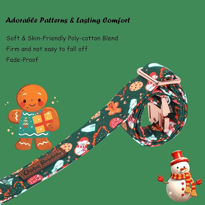 Christmas Dog Collar, Cute Winter Holiday Collars Green Christmas Tree and Snowman Print Metal Buckle Collar Adjustable Sturdy Collars for X-Small Girl Boy Dogs