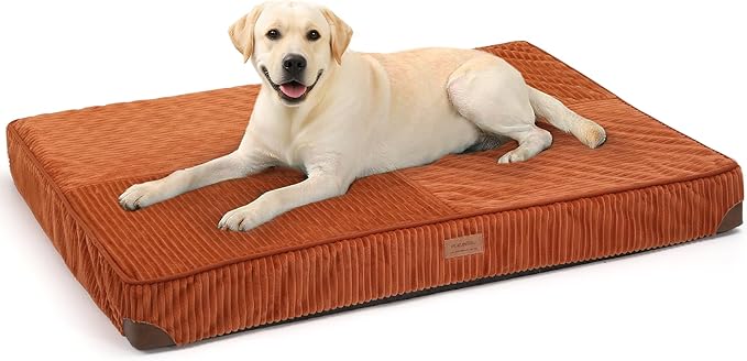 FFUKUMARU Dog Bed, Thickened Corduroy Orthopedic Dog Beds with Washable Cover, XL Waterproof Dogs Bed for Crate, 28D Egg Crate Foam Support Pet Mat, Cozy Pet Bed Pad with Anti-Slip Bottom, Orange