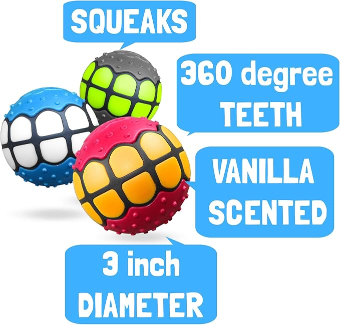 Dog Balls Toys Squeaky Fetch - Rubber Funny Ball Gifts for Large Medium Dogs (Variety Pack)