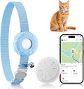 Cat Tracker, Lightweight GPS Tracker Compatible with Apple Find My App(Only iOS), Waterproof Cat Trackers Collar with Bell and Safety Elastic Buckle, No Monthly Fee Pet Tracker, Blue