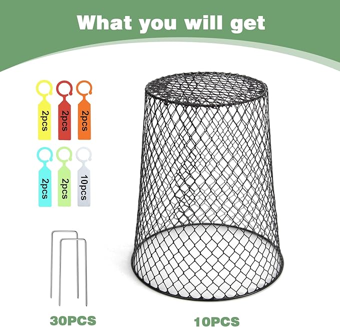 10 Pcs 6.8"×7.4" (Multiple Sizes/Quantities Available) Seedling Plant Protectors from Animals, Chicken Wire Plant Cage Garden Cloche to Protect Plants Vegetables from Rabbits Squirrels Chicken