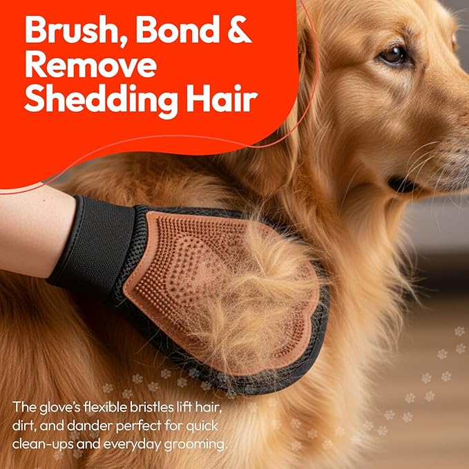 PW Pet Grooming Tools for Dogs & Cats- 3 Pack Dog Bathing Set- Safe On Skin Super-Absorbent Microfiber Towel – Soft & Gentle Brush Glove and Hand-Held Dog Bath Brush- Paw Mountain