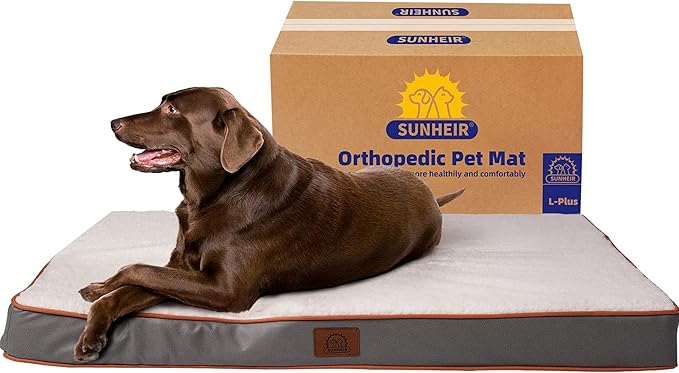 Orthopedic Dog Bed for Large Dogs and Extra Large Dogs, XL Dog Bed with Removable Waterproof Cover and Machine Washable Pet Mat, Egg-Crate Foam, L-Plus(36"X27"X3"), Light Grey