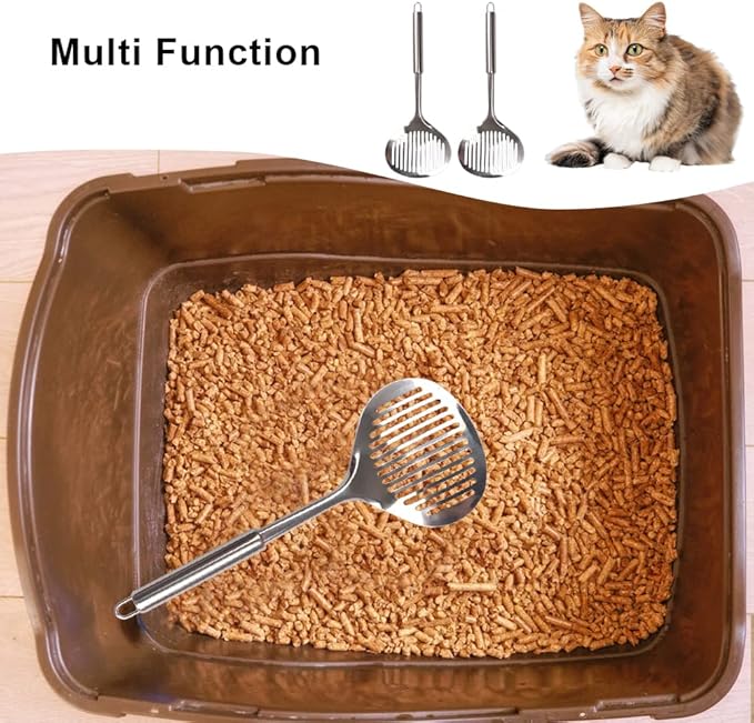 Kakalote 2pcs Cat Litter Scoop, Stainless Steel Durable Litter Scoop for Cat Mesh Shovel Long Handle(12.2inchs Length)