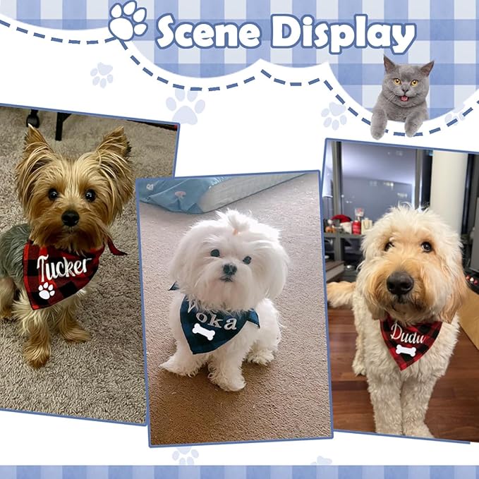 Personalized Dog Bandana Embroidered Name Custom Neckwear Dog Scarf Triangle Bibs Kerchief Pet Costume Accessories for Small Medium Large Dogs Cats Pets Birthday Gift