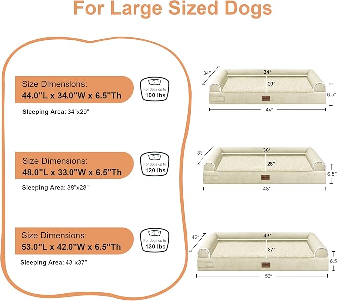 Large Dog Bed Orthopedic Washable: Extra Large Sized Beds for Jumbo Dogs Egg Crate Foam Sofa Couch Waterproof Removable Cover - Beige