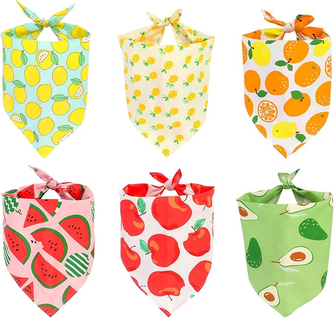 6 Pack Spring Summer Dog Bandanas Hawaii Fruit Pattern, Dog Bandanas Scarf Bibs Kerchief for Boys and Girls' Dogs (Small to Large)