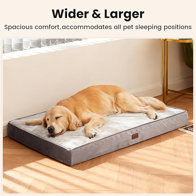 OhGeni Orthopedic Waterproof Dog Bed for Large Dogs, Machine-Washable Removable Cover in Easy-Clean Fabric, High Density Foam & Easy-Carry Handle, Wider and Larger, 44 inch (Gray)