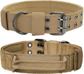 Tactical Dog Collar with Handle, Military Adjustable Heavy Duty Metal Buckle Dog Collars Soft Nylon Training Collar for Medium Large Dogs (Brown, X-Large)