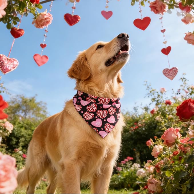 PAWCHIE Valentine's Day Dog Bandanas 4 Pack, Reversible Dog Party Triangle Scarf Bibs,Pet Holiday Costume with Adjustable Snaps,Multiple Love-Themed Patterns for Medium Dogs Puppy,Cats Pets, S