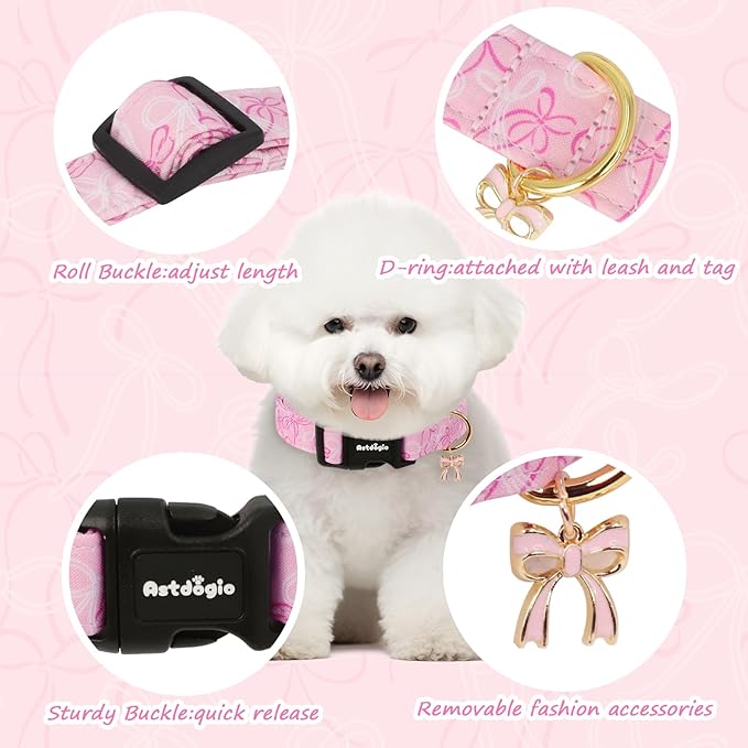 Large Dog Collar, Girl Boy Dog Collars with Bow Pattern, Adjustable Cotton Pink Dog Collar for Puppy, Cute Holiday Collars for Dogs, Ideal for Gifts,Pet Accessory,Daily Walk-L