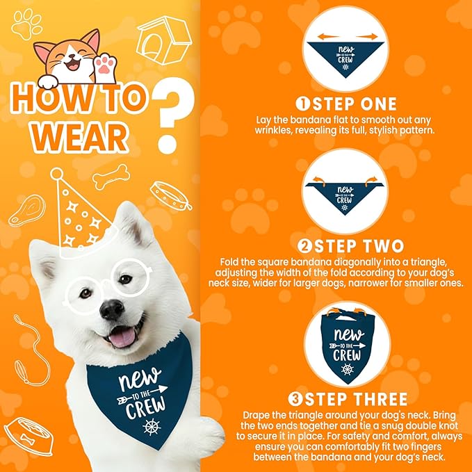 New to The Crew Dog Bandana New Puppy Announcement Gender Reveal Gift for New Owners Puppy Bandana Dog Owner Gifts Soft Triangle Bibs Scarf Accessories for Small Medium Dogs Pets (Blue)