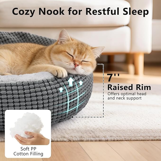 SIWA MARY Small Dog Bed with Attached Blanket, Cozy Donut Cuddler Anti-Anxiety Hooded Pet Beds Calming Cave Bed. Orthopedic Round Puppy Beds for Dogs or Cats Washable, Anti-Slip Bottom, 23inch
