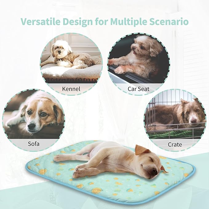 NWK Pet Cooling Mat - 27’’ X 20’’ Ice Silk Cooling Mat for Dogs & Cats Portable & Washable Pet Cooling Blanket, Car Seats, Beds for Summer (Green Fruit, Medium)