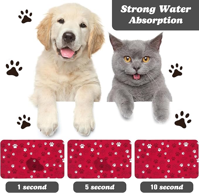Dog Food Mat, Absorbent Water Bowl Mats Cat Pet Feeding Placemats Red 12 * 20 inch
