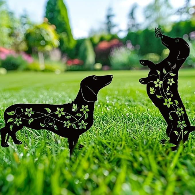 Dog Garden Decor for Outside, Dachshund Gifts for Dog Lovers, Rust Proof Metal Black Silhouette Decorative Garden Stakes for Yard, Patio, Lawn Decorations, Dachshund Outdoor Decor Yard Art