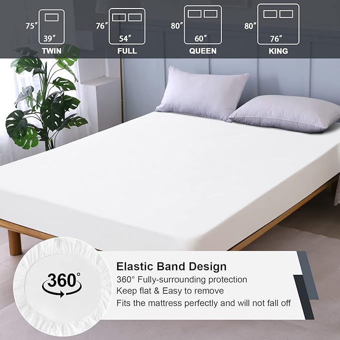 Twin XL Mattress Protector Waterproof, Fitted Sheet Style Breathable Mattress Cover with Deep Pocket Fits Up to 18'', Noiseless Bed Cover for Kids Adults Pets, Machine Washable (White, 39'' X 80'')