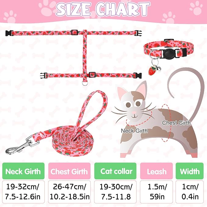 2 Pack Cat Harness and Leash, Escape Proof Adjustable Cat Harness with Leash Collar, Lightweight Soft and Comfortable, for Small Medium Cats Safe Walking and Travel
