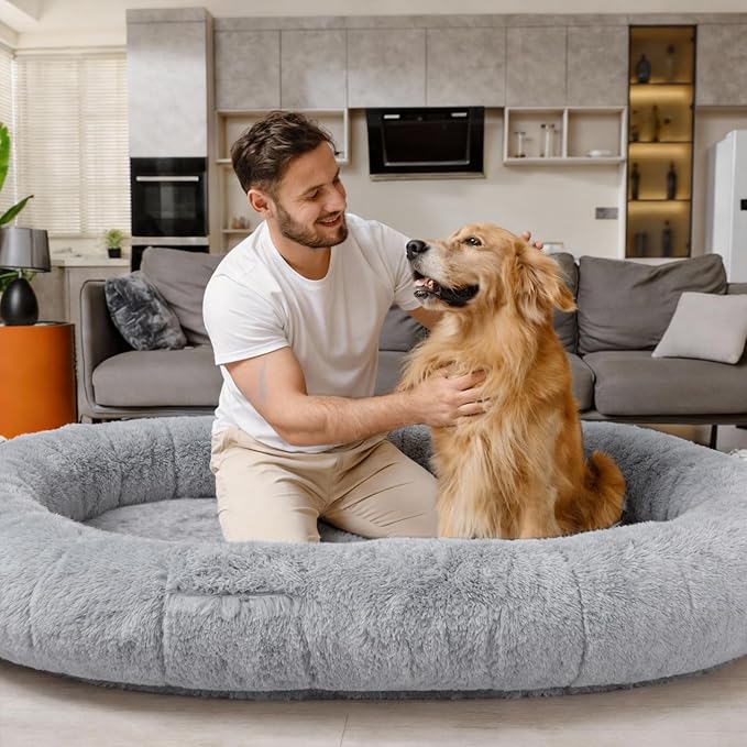 Giant Human Dog Bed for Adults and Pets, 74"x50"x12" Durable Memory Foam for Full-Body Comfort, Waterproof & Machine Washable Cover, Family Shared Lounger for Any Room, Grey