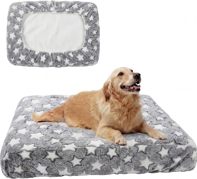 Youyole Large Washable Rectangle Dog Bed Cover Replacement Waterproof 36 x 23 x 6 in Bed Cover for Dog Cat Gray Soft Plush Velvet Pet Beds Protector Sheet with Lovely Star Print for Puppy Pet Couch