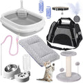 Eccliy Kitten Starter Kit, 10 Pcs Cat Starter Kit for Indoor Cats Kitten Essentials Includes Litter Box, Pet Toy, Folding Carrier, Climbing Frame, Mat, Collar, Automatic Food Bow(Cute,Gray)