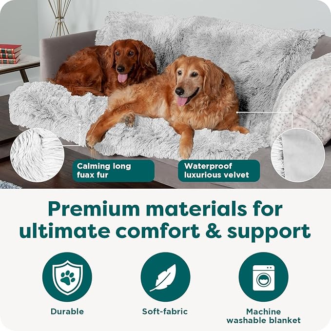 FurHaven Waterproof Throw Blanket for Dogs & Indoor Cats, Reversible Protective Pet Blanket, Extra Large, Long Faux Fur & Velvet, Driftwood