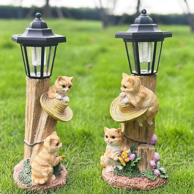 Solar Cat Outdoor Statue, Garden Statue with Lantern Decor, for Patio, Backyard, Lawn Ornament - Unique Warm-Hearted Gift for Women, Moms, Grandmas