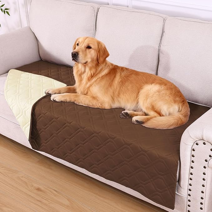 hyha Waterproof Dog Bed Blanket, Soft Pet Blankets, Waterproof Couch Cover for Dogs, Reversible Sofa Covers Washable for Furniture (40x70 Inch, Brown/Beige)