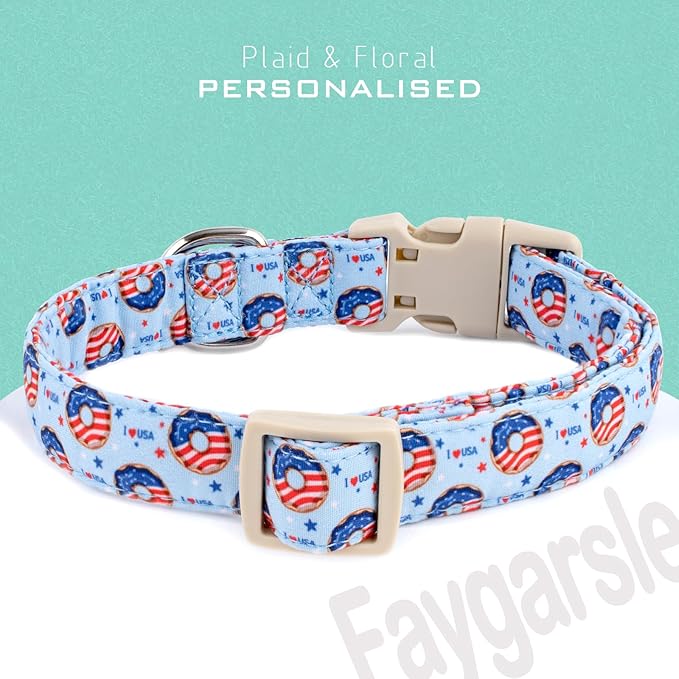 Faygarsle Patriotic Dog Collar, 4th of July Design, American Flag Pattern, Light Blue Summer Design for Small Medium Large Dogs L