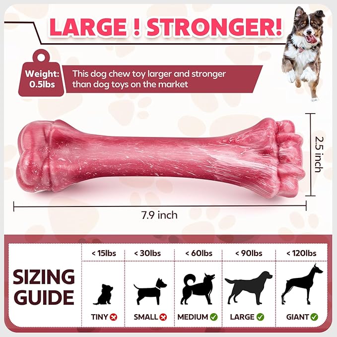 Dog Toys for Aggressive Chewers, Indestructible Dog Bones for Aggressive Chewers, Tough Chew Toy for Heavy Duty Dogs, Big Teething Toys with Durable Nylon for Large/Medium Breed Puppies