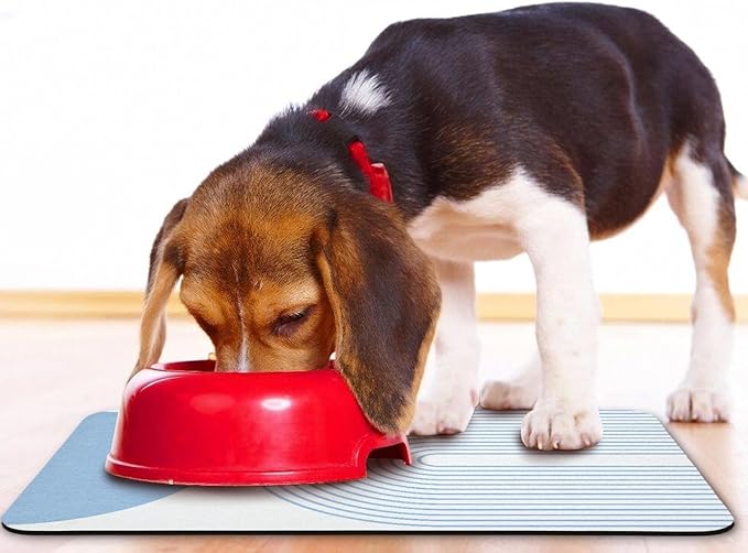 Dog Food Mats for Floors Waterproof, Cat Water Bowl Mats Pet Feeding Absorbent Mat Placemats for Food and Water Blue Bohemia 16 * 24 inch