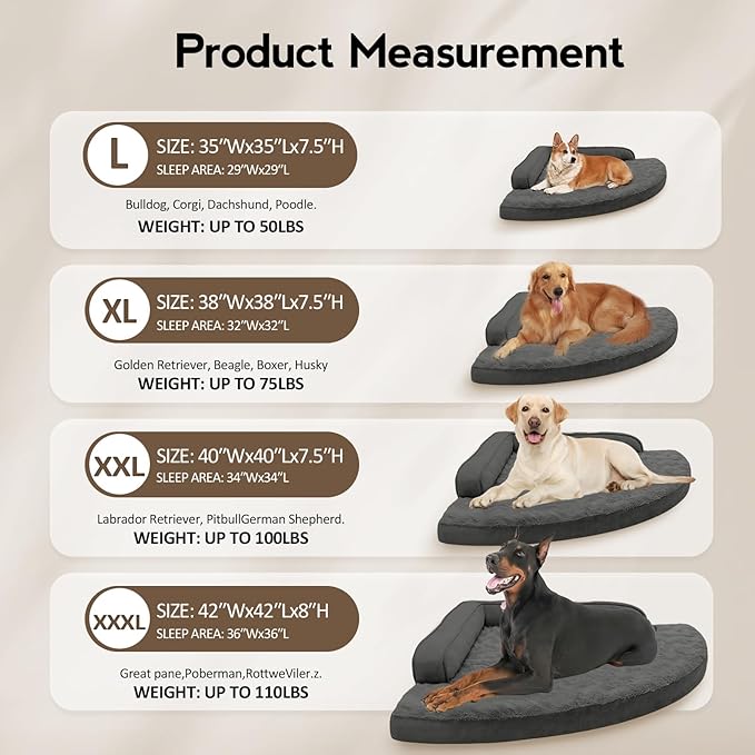 Large Orthopedic Dog Bed with Sides XXL Dog Beds with Removable Washable Cover Non-Slip Waterproof Pet Bed for Extra Large Dogs - Dark Grey XXL