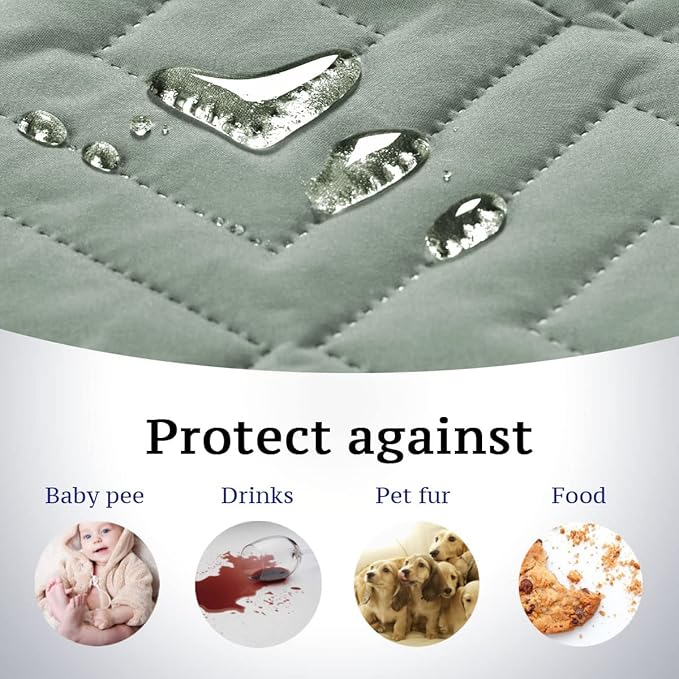 H.VERSAILTEX Reversible Quilted Recliner Covers Water Resistant Furniture Protector for Reclienr Chair with Elastic Straps for Pets Kids Sitting Width Up to 22"(Recliner, Desert Sage/Beige)
