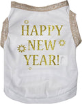 Petitebella Bling Happy New Year Puppy Dog Shirt (White/Gold, X-Small)