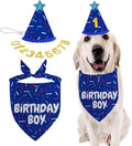 Dog Birthday Bandana Set, Blue Birthday Boy Decorations, HBD Party Supplies with Hat Kerchief Numbers for Pets (Blue)