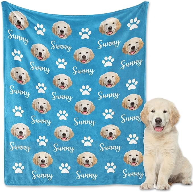 Personalized Dog Blanket, Customized Pet Blankets with Name Picture, Throw Blanket for Small Medium Large Dog Puppy Cat