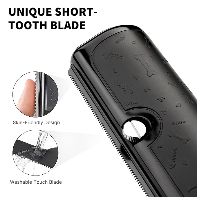 Dog Deshedding Brush & Shedding Blade, Undercoat Grooming Tool for Short & Medium Fur and Double Coats, Replaceable Metal Blade, Ergonomic Handle, Black
