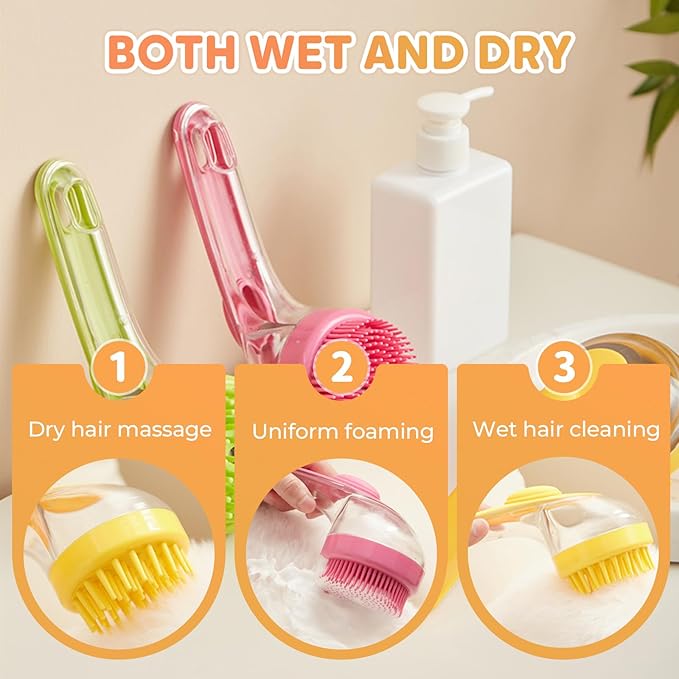 Pet Bath Brush, 2025 New 2 in 1 Dog Bath Brush with Built-in Shampoo Dispenser, Pet Wash Brush for Bathing Dog Grooming Massage Brush for Long Short Haired Dogs Cats Shower (Pink, Coarse teeth)