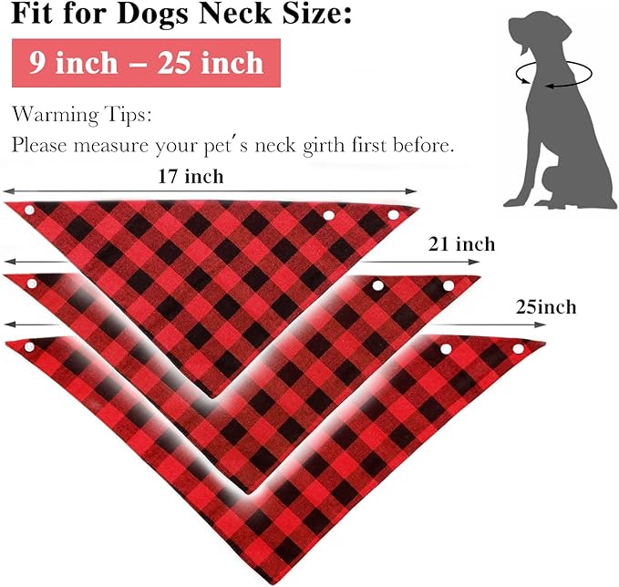 Christmas Plaid Dog Bandana with Button, Fall Dual Layer Scarf Soft Cotton Triangle Bib Girls and Boys Kerchief Adjustable Accessories for Small Medium Large Extra Large Dog Puppy Pet Cat