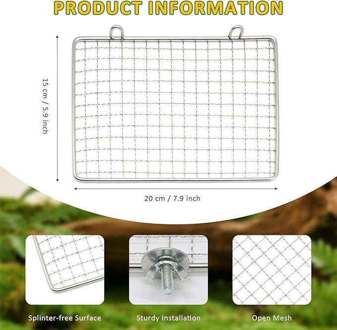 Stainless Steel Bird Perch for Cage, Open-Grid Easy Clean Parrot Perch Stand Platform, Claw-Friendly Grip Bird Cage Accessories for Cockatiel, Conure, Budgie, Parakeet, Small Medium Birds