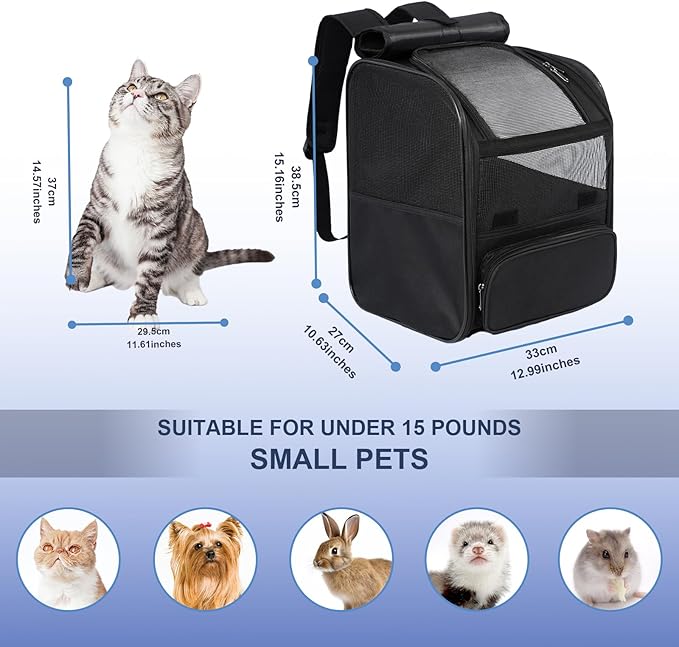 Pesen Cat Backpack Carrier, Breathable & Foldable Pet Carriers for Cats, Small Dogs and Rabbits Under 15 lbs, Airline Approved Dog & Cat Carrier Backpack for Hiking, Travel, Camping, Gray