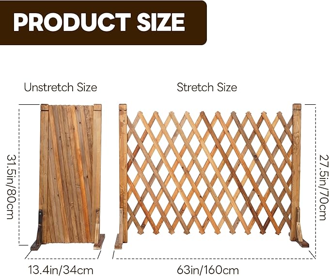 MYOYAY 2PCS Expandable Instant Fence Retractable Wooden Fence Wooden Pet Gate Freestanding Wood Plant Screen Fence Partition Wood Garden Trellis for Home Yard Garden Indoor Outdoor Decor